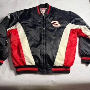Dale Earnhardt 3‎ VTG NASCAR Racing Bomber Jacket Nutmeg Official Black Red L